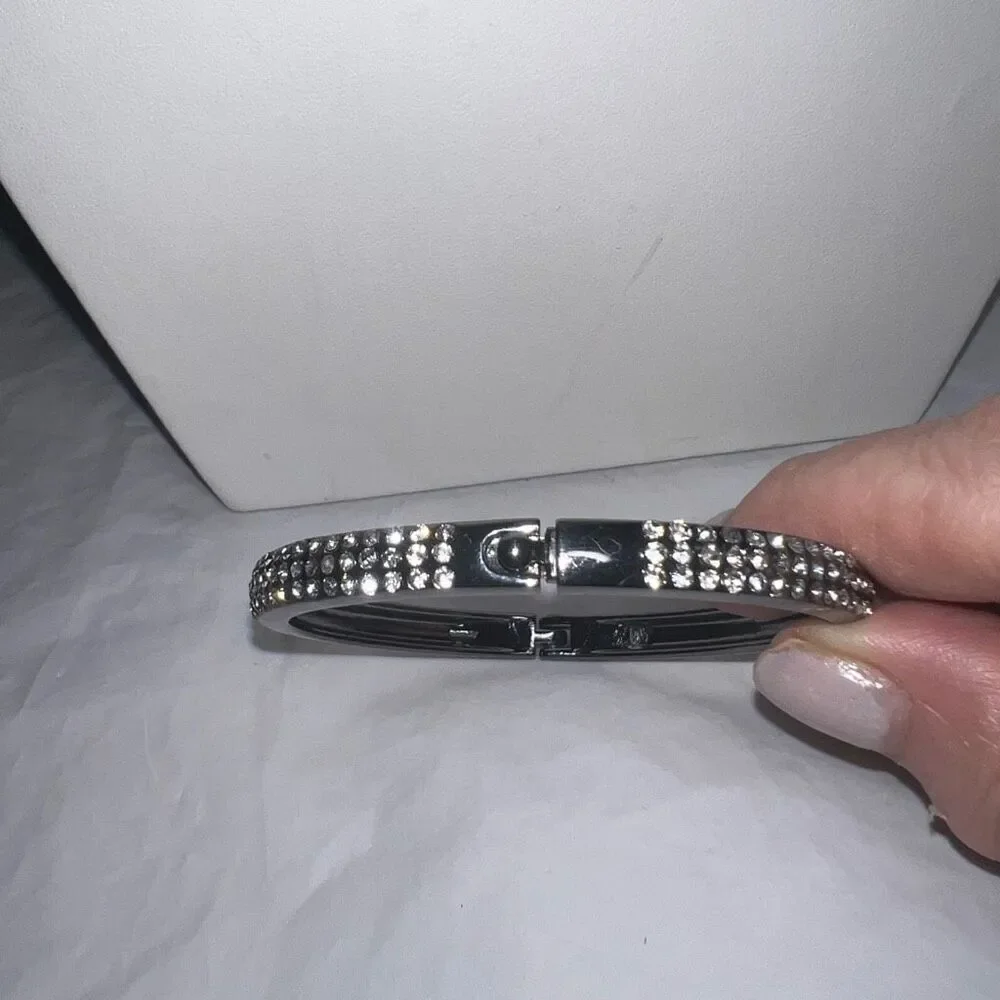 Gunmetal And Crystal Hinged Bangle Bracelet‎